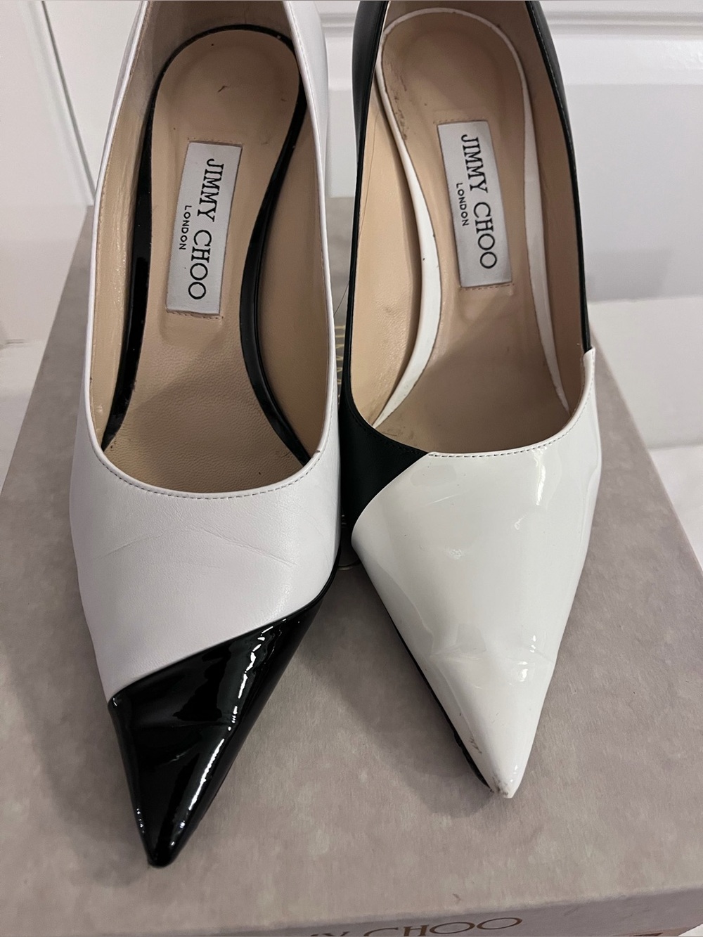 Jimmy Choo Black and White Two-Tone Pointed Toe Pumps